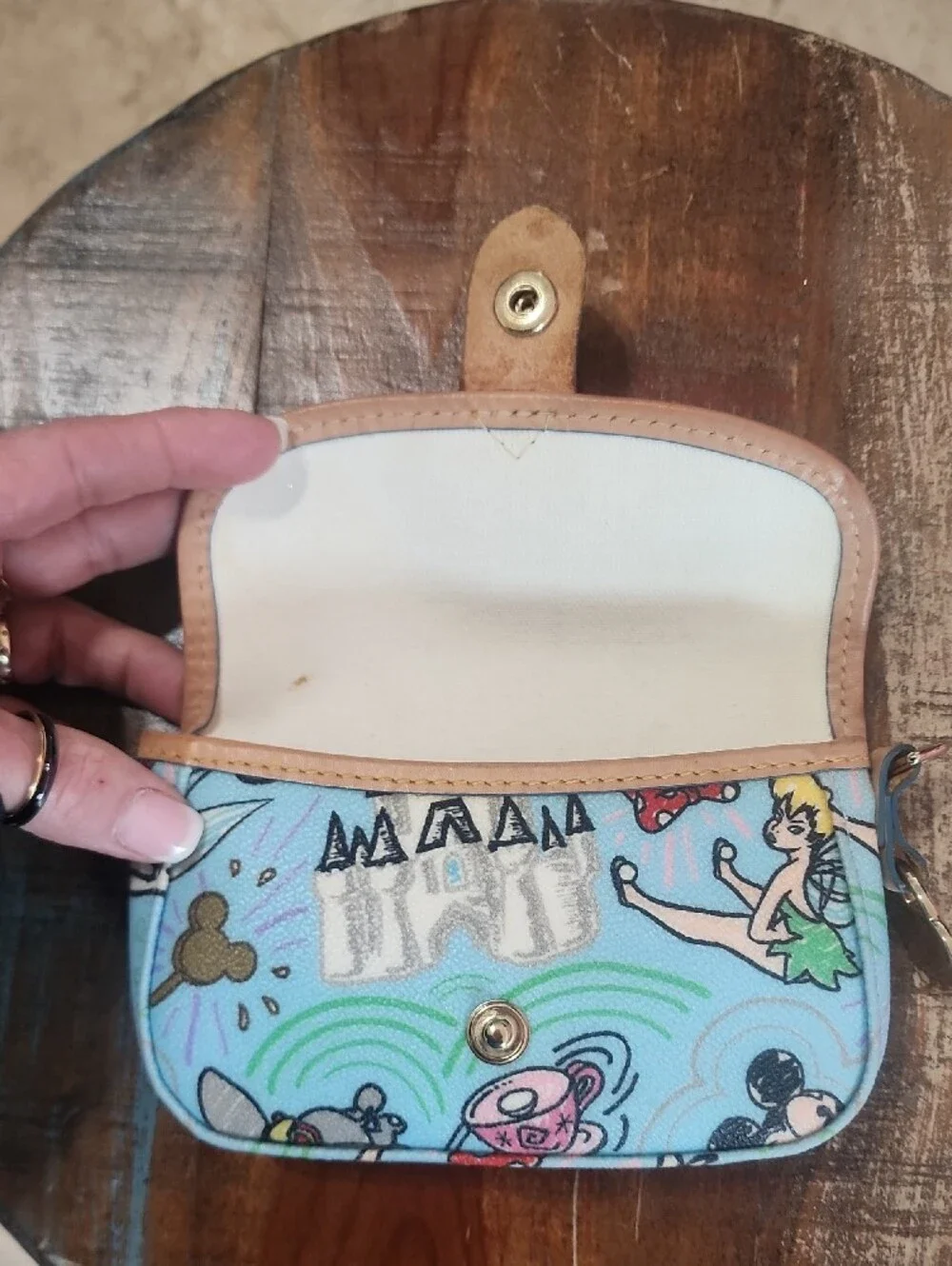 Dooney & Bourke Blue Disney Character Wristlet Pouch Mickey Minnie Tickerbell